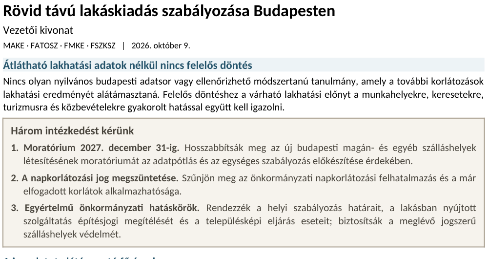 Az érdekképviseletek közös állásfoglalásának vezetői kivonata és három javaslata